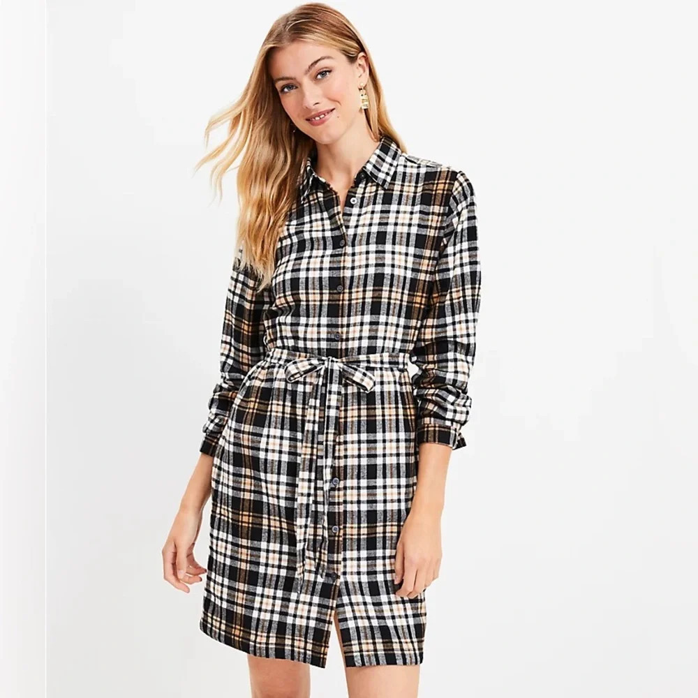 LOFT Plaid Shirtdress‎ SZ LG